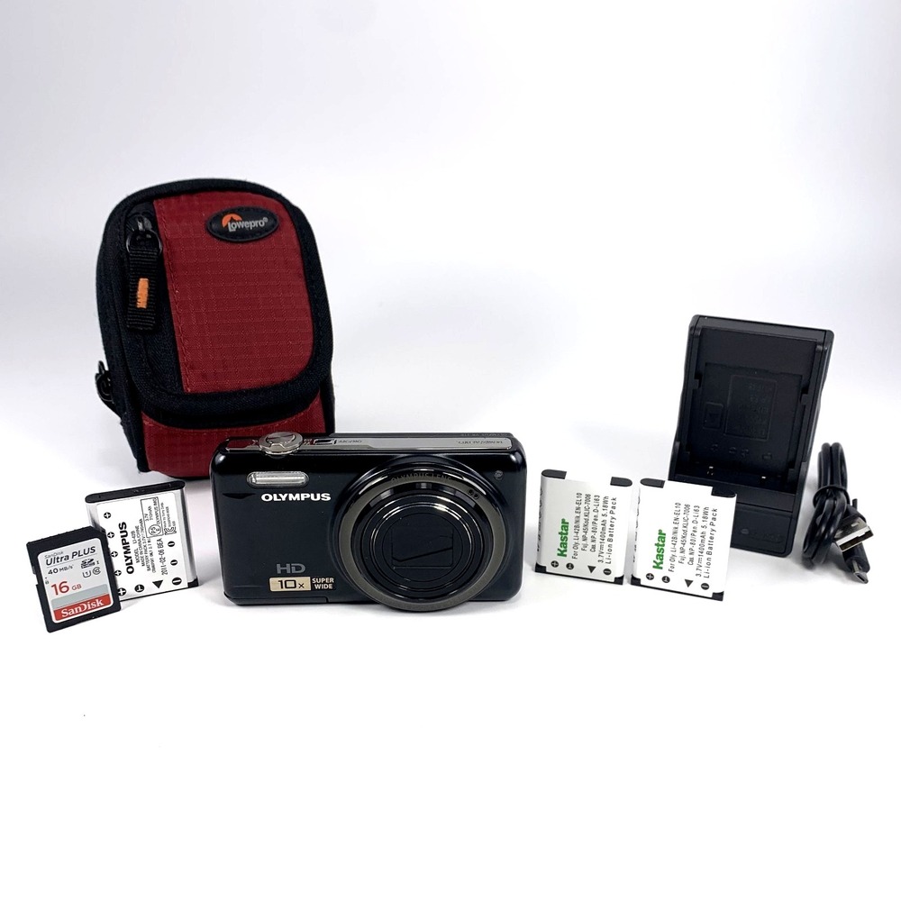 Olympus VR-310 14mp Digital Camera w/ 3 Batteries Charger SD Card & Bag TESTED